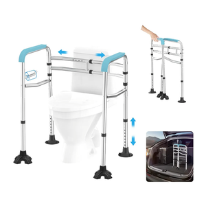 Upgraded Toilet Safety Rail, 380LB Stainless Steel Toilet Frame with Non-Slip Handles & Paper Holder, Adjustable Detachable Handicap Toilet Rails, Foldable Toilet Support Frame for Elderly