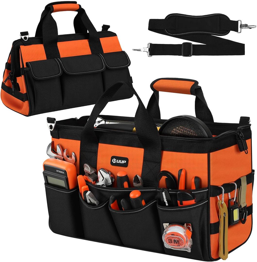 4 x UUP Heavy Duty Tool Bag 18-Inch, 16-Pocket Portable Soft Tool Box Organizer Storage, Handle Tactical Carry Tote Empty Toolbox with Large Zipper, Father Day Dad Men Gift for Mechanic Engineer, Orange