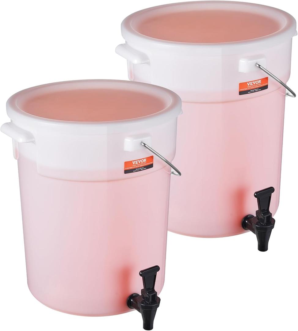 VEVOR Beverage Dispenser, 5 Gallon *2 Drink Dispensers for Parties, Plastic Juice Dispenser with Spigot and Lid, Iced Tea Lemonade Juice Water Dispenser, for Restaurants, Hotels, Parties, 2 Pack (EXP 12/31/36)