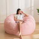 MAXYOYO Bean Bag Chair for Adults, Large 5 ft Bean Bag Chair with Foam Filling, Ultra Soft Fur Lazy Sofa for Living Room Bedroom, Machine Washable Cover (Pink)