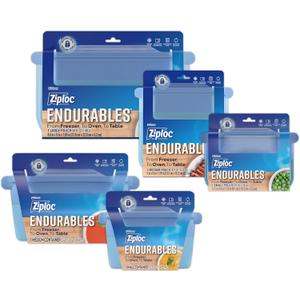 Ziploc Endurables Pouch and Containers Variety Pack, Reusable Silicone Bags and Food Storage Meal Prep Containers for Freezer, Oven, and Microwave, Dishwasher Safe