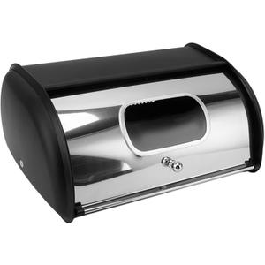 Bread Box, Large Capacity Stainless Steel Bread Box with Roll Up Lid, Multifunctional Bread Box Bin Bread Container with Small Window for Kitchen Countertop (Black)