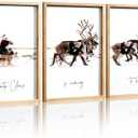 HKBS Framed Christmas Wall Art Decor, Set of 3 Christmas Wall Canvas Prints Pictures Farmhouse Santa Claus Is Coming To Town for Holiday Home Decorations Indoor (12"x16", Burlywood)