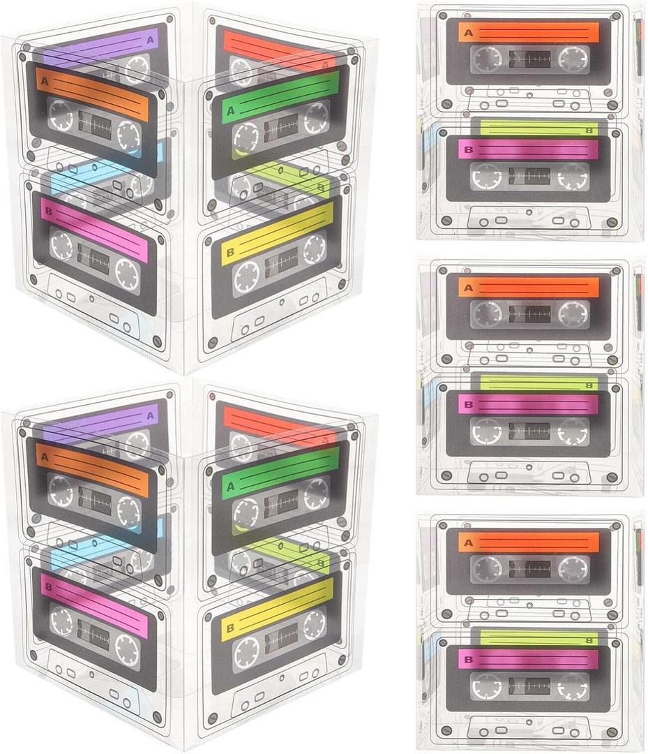 Yardwe 5-Pack Party Gift Boxes Cassette Tape Retro 80S Candy Treat Boxes for Birthday Table Decorations 5.03X4.84X4.84 Inches (12.8X12.3CM)