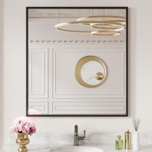 LOAAO 30"X36" Black Rectangle Bathroom Mirror Wall, Matte Black Aluminum Alloy Frame, Tempered Glass, Hangs Vertically or Horizontally, Easy to Install