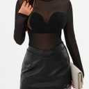 SOFIA'S CHOICE Women's Sheer Mesh Top Long Sleeve See Through Shirts Mock Neck Sexy Fitted T Shirt Black X-Large (XL)