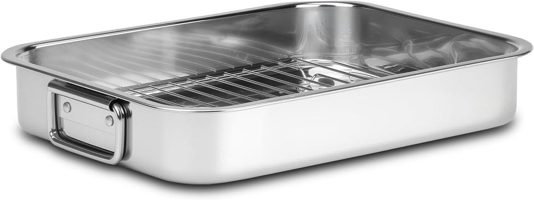 Stainless Steel Turkey Roasting Pan with Rack & Handles, Heavy Duty FoodSafe Turkey Pan Dishwasher Safe, Perfect for Cooking Turkey and Steak for Thanksgiving and Christmas (Extra Size)