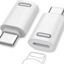 MoKo Lightning Female to USB C Male Adapter(Not for Earphone/Portable Storage Devices/iPencil) for iPhone 17 Air 16 15 Pro Max Plus, Galaxy, iPad - 2 Pack USB-C to Lightning Adapter ONLY for Charging (White PD)