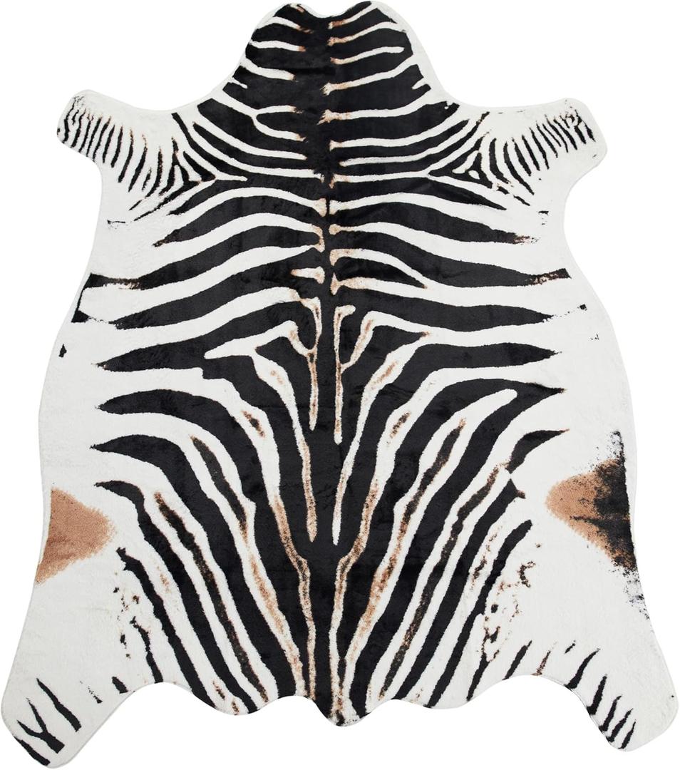 MustMat Zebra Rug for Living Room Decor(4.6ft x 6.6ft) - Faux Fur Animal Print Carpet in Black and White - Perfect for Bedroom, Office, or Nursery