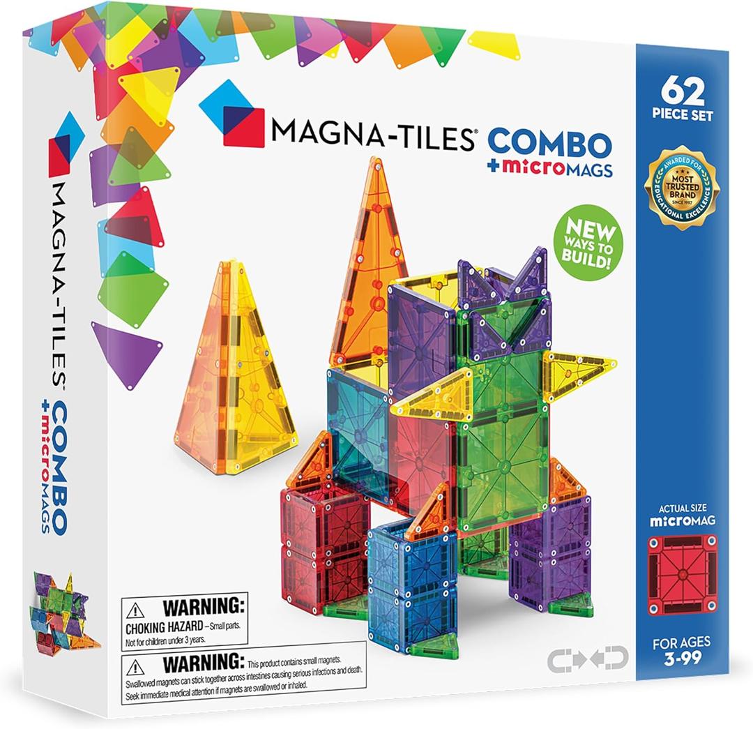 Magna-Tiles Combo 62-Piece Magnetic Construction Set, The Original Magnetic Building Brand