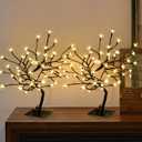 LightsUp Set of 2 Cherry Blossom Tree Lights, 16.2" H Artificial Bonsai Tree with 48 Warm White LED, Prelit Cherry Blossom Lamp for Christmas Home Tabletop Bedroom Holiday Decoration