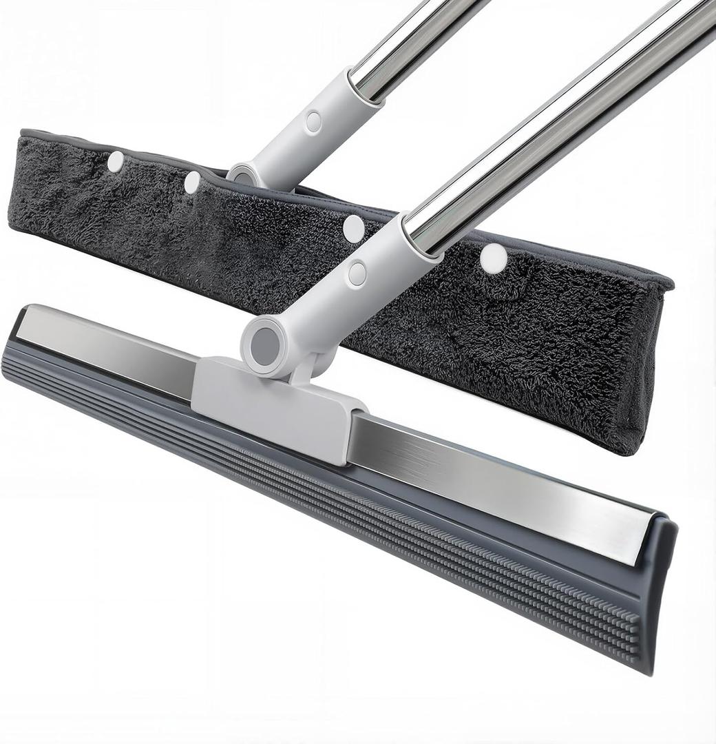 3-in-1 Floor Squeegee with 51-58 Telescoping Handle & 180 Rotating Head for Tile, Hardwood & Under-Furniture Cleaning, Air Broom for Water & Pet Hair Removal