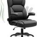Brick Attic Leather Office Chair with Flip Up Arms, 360 Swivel Ergonomic Desk Chair with Wheels, Adjustable Height Computer Chair with Padded Seat for Home Office, Study,Gaming Room, Black