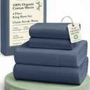 LANE LINEN 100% Organic Cotton Sheets for King Size Bed - Soft Percale Sheets, Breathable Luxury Hotel Style Machine Washable Fully Elasticized Mercerized 15" Deep Pocket King Sheet Set- Estate Blue