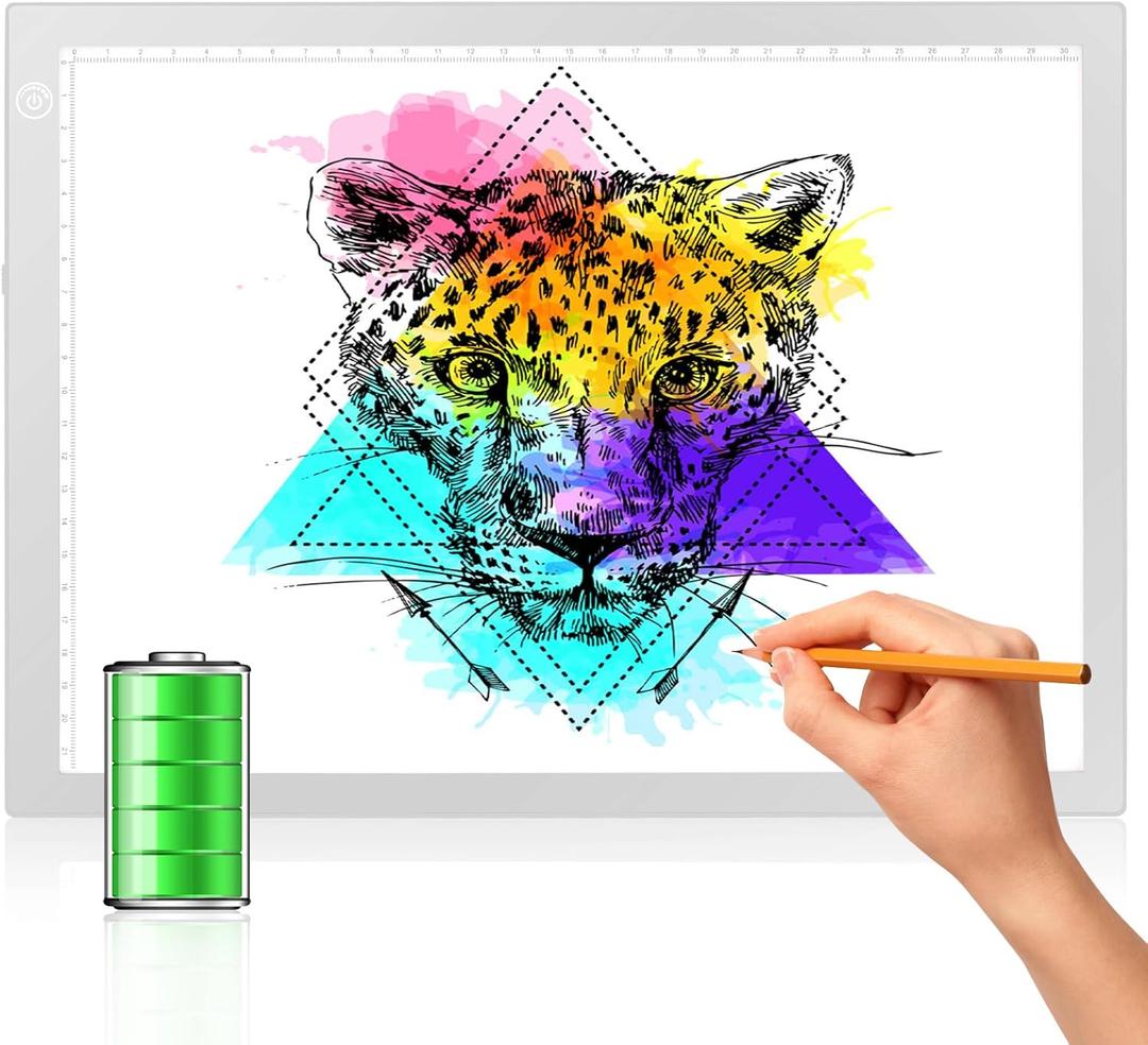 LitEnergy Rechargeable Battery Powered Light Tracing Box, Ultra-Thin Adjustable USB Power Artcraft LED Trace Light Pad Size A4 for Drawing, Streaming, Sketching, Animation, Stenciling (Silver) (04 - 10x15inch rechargeable)