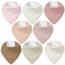 Muslin Baby Bibs 8 Pack, Baby Bandana Drool Bib for Drooling and Teething, Cotton Soft Absorbent for Girls Boys (Pink)