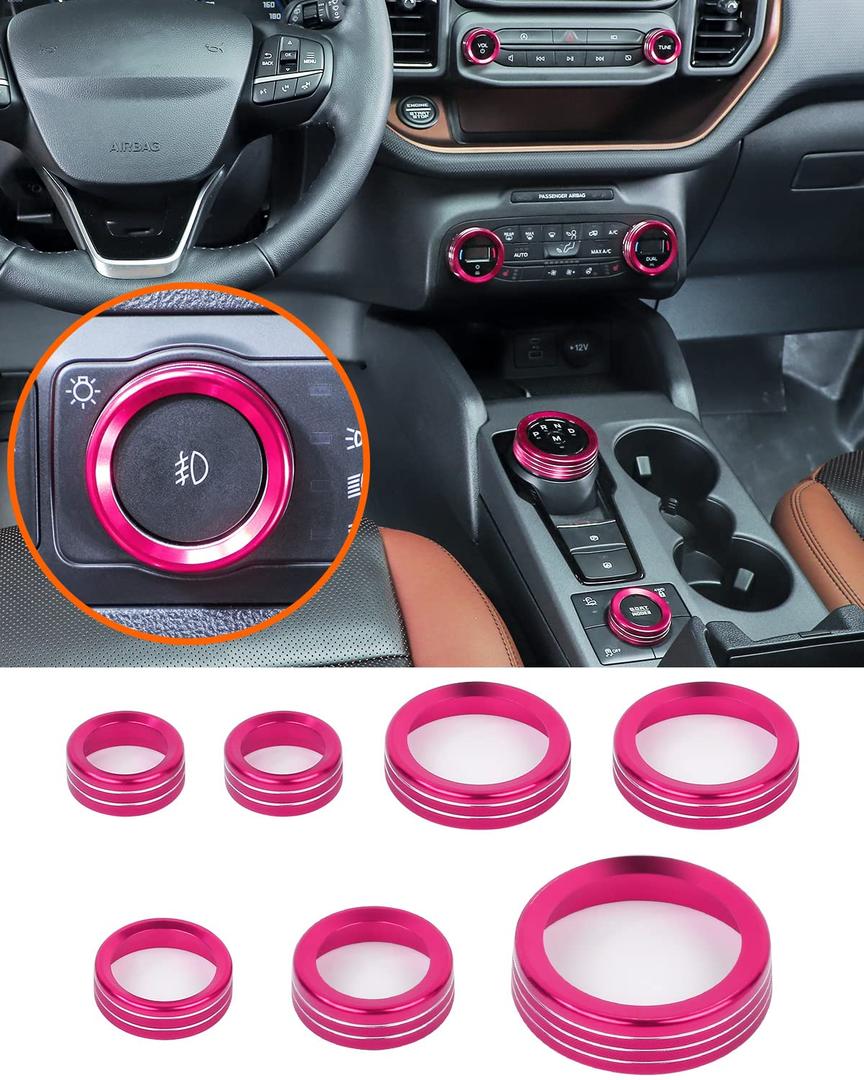 Savadicar CKT02 Billet Aluminum Control Knob Trim Sets, Headlight/4WD/HVAC Climate Control Knob Bezels, Air Conditioner/Radio Switch Cover for 20212025 Ford Bronco Sport, Interior Accessories, Pink