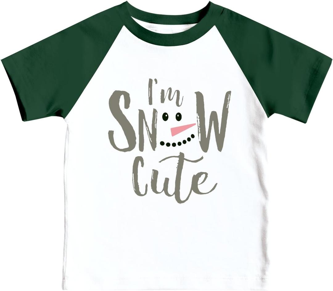 CQF Toddler Christmas Shirts for Kids Cute Snowman Raglan T-Shirts Boys Girls Patchwork Xmas Holiday Tee Green-White (White), Size: 110