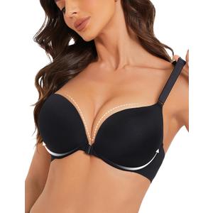 Upushall Backless Bra with Clear Straps and Back Push Up Bras for Women (Black)