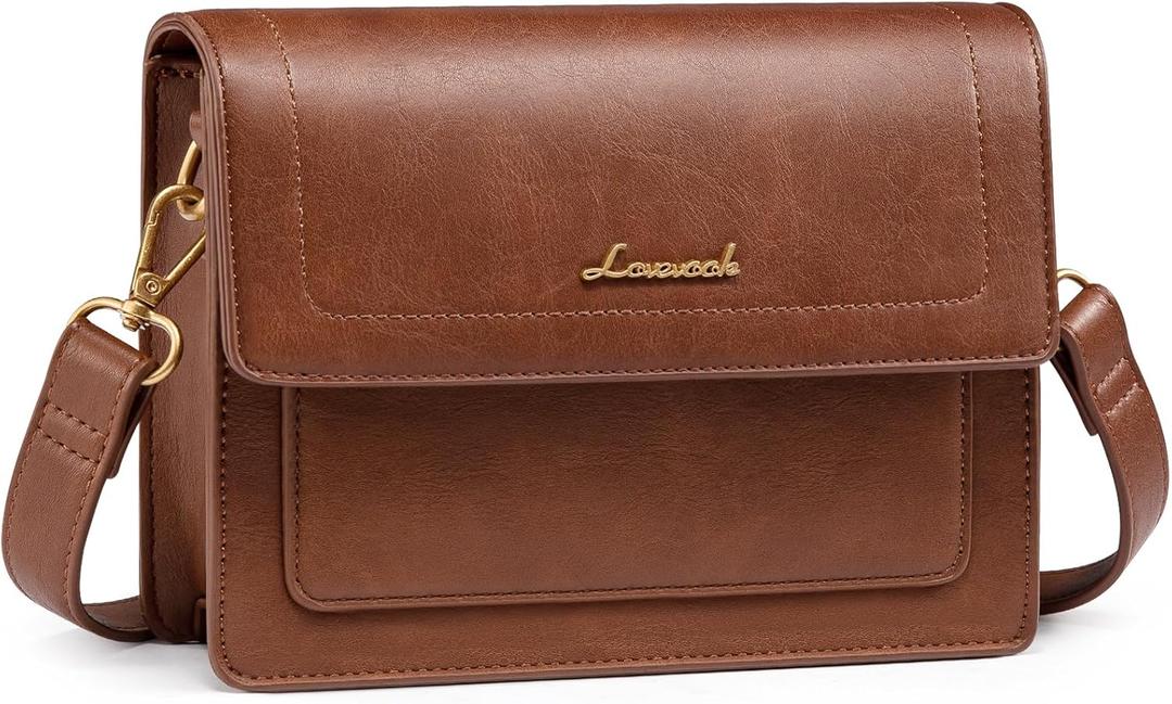 LOVEVOOK Crossbody Bags for Women,Vintage Leather Cross Body Purse,Trendy Designer Shoulder Handbags Cell Phone (Small, Dark Brown)