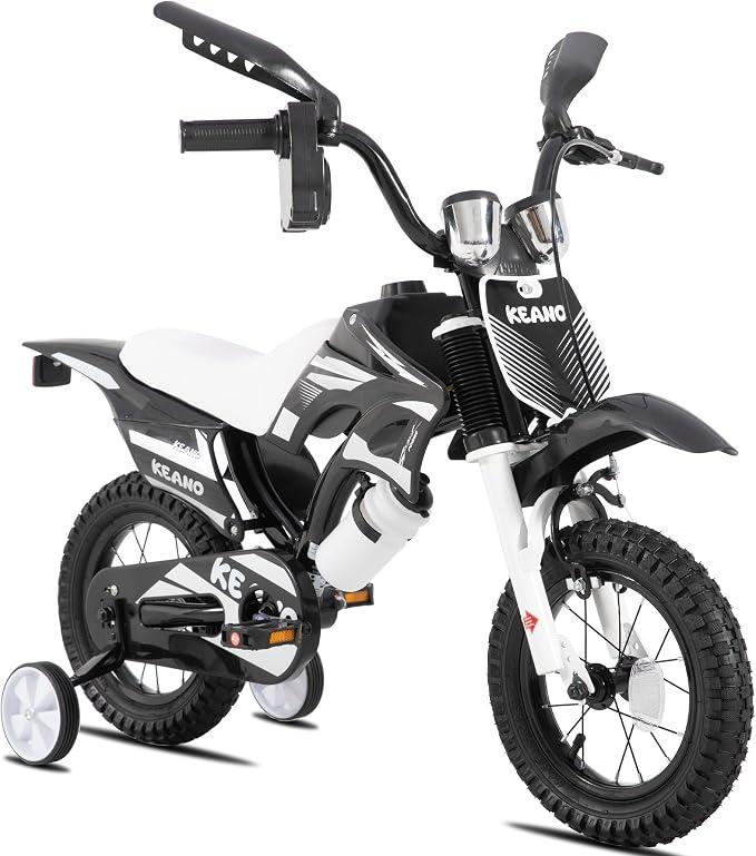 KEANO 12" Motocross Kids Bike for 2-4 Yrs Training Wheels, Black