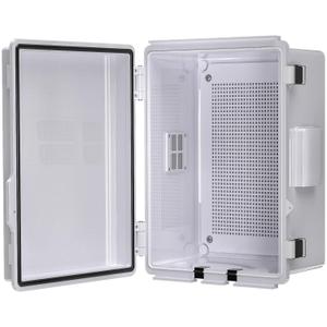 ABS Electrical Junction Box, Ventilated Design, Cable Grommets, IP65 Waterproof Enclosure, Indoor/Outdoor Use with Mounting Panel. (Grey Cover, 11"x7.4"x5.5")