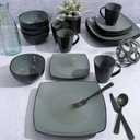 Gibson Elite Soho Lounge Square Reactive Glaze Stoneware Dinnerware Set, Service for 4 (16pc), Eclipse