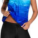 Aqua Eve Two Piece Women's Tankini Swimsuits Blouson Swim Tank Top with Shorts Modest Bathing Suits (XX-Large, Blue Gradient)