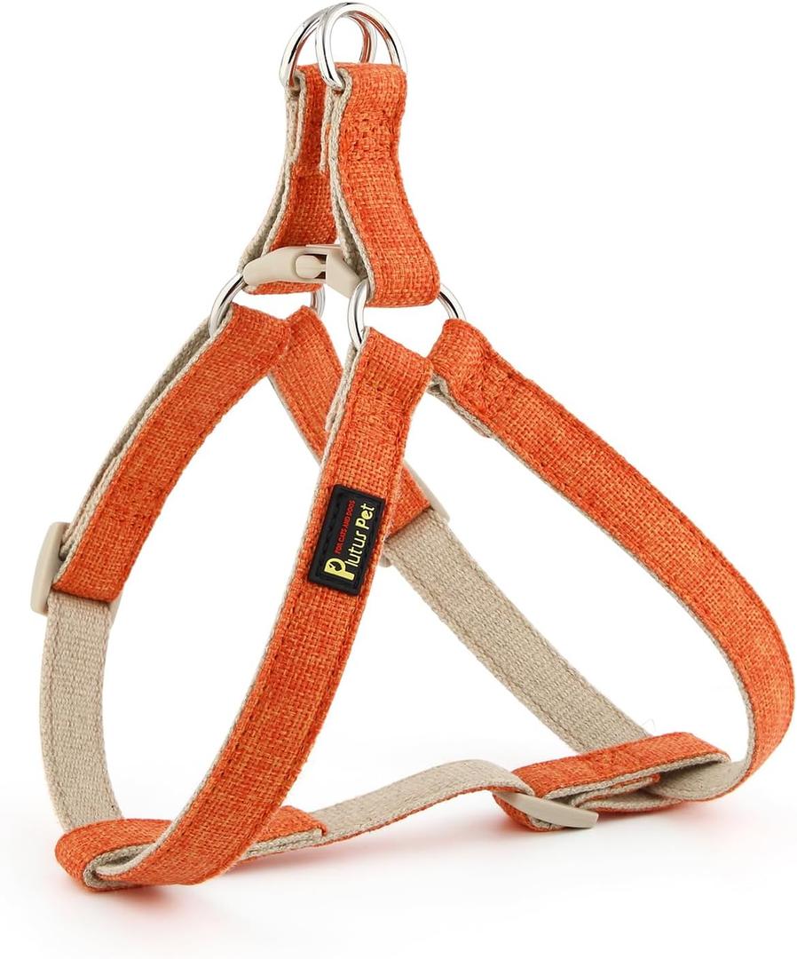 Plutus Pet Cotton Hemp Step in Dog Harness, Sustainable, Lightweight and Escape-Proof, Quick Fit Dog Harness for Puppy Small Medium and Large Dogs, Orange, S