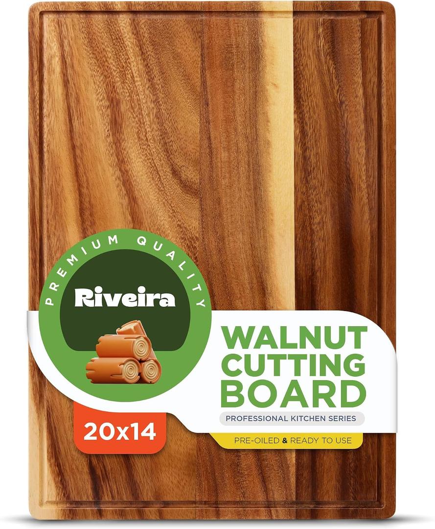 Riveira Walnut Wood Cutting Board Gourmet Black Walnut Grandeur: 20 x 14 Wooden Cutting Board Wooden Cutting Boards For Kitchen Decorative Innovative Juice Grooves Walnut Wooden Chopping Board