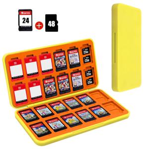 FYY Nintendo Switch Game Case Holder for Switch 2 Cartridge Case with 24 Game Card Slots & 48 Micro SD Card Slots, Hard Shell, Silicone Lining Yellow Orange