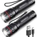 RECHOO Rechargeable Flashlights High Lumens, 2 Pack G1000 Super Bright Flash Light, Small Led Tactical Flashlight with 3 Lighting Modes, Portable Flashlights for Camping Home (Battery Included) (Black)