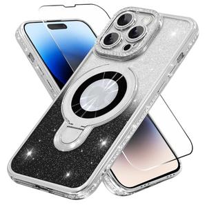 ZIYE Magnetic for iPhone 14 Pro Max Case with Stand Glitter for Women,[Compatible with Magsafe][Screen Protector] Sparkly Bling Diamond Designed for iPhone 14 Pro Max Case with Kickstand,Silver