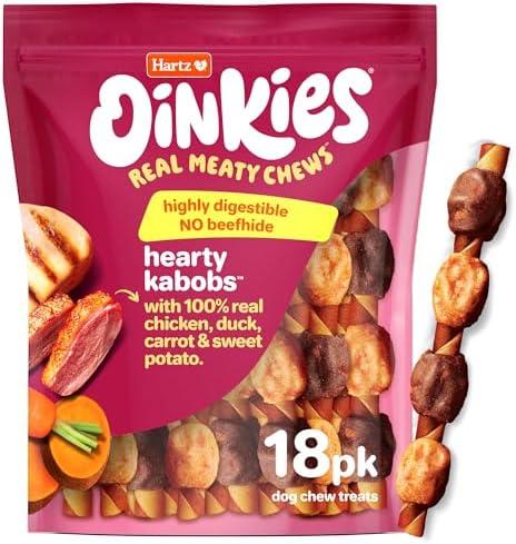 Hartz Oinkies Hearty Kabob Dog Treats with 100% Real Chicken, Duck, Sweet Potato & Carrot, Rawhide-Free, Natural Dog Treats, Highly Digestible Long Lasting Chews, Count of 18 