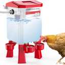 Automatic Chicken Waterer, Float-Controlled Chicken Water Feeder with 4 Water Cups, 158.4-Inch Hose with 3/4'' and 1/2'' Ends, Large Poultry Waterer for Chick Quail Duck Turkey (2 Gallons, Red)