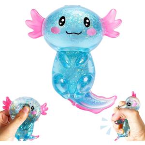 Axolotls Squishies Fidget Stress Ball,Cute Squishies Axolotls Toy,Easter Basket Stuffers, Stress Ball Squeeze Toys for Stress Relief(Blue)