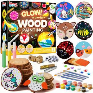 Klever Kits Wooden Painting Craft Kit-Glow in The Dark- Arts and Crafts for Kids Ages 6-12 Wood Slices with Art Activitiy Supplies, Wood Crafts for Boys Girls Party Gift Easter Painting
