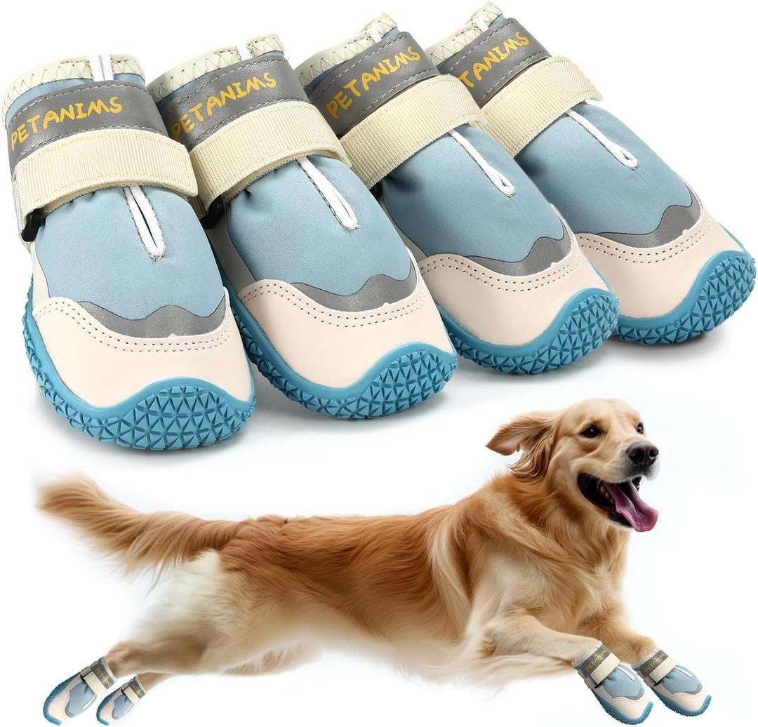 Dog Shoes for Large Dogs, Medium Dog Boots & Paw Protectors for Winter Snow, Waterproof Dog Booties for Hot Pavement, Hardwood Floors, for Rainy Blue Size 3 (#3(width 1.77 inch) for 31-38 lbs)