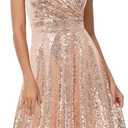 GRACE KARIN Women's Sleeveless Wrap V-Neck A-line Bridesmaid Cocktail Party Dress, 
Rose Gold Size L