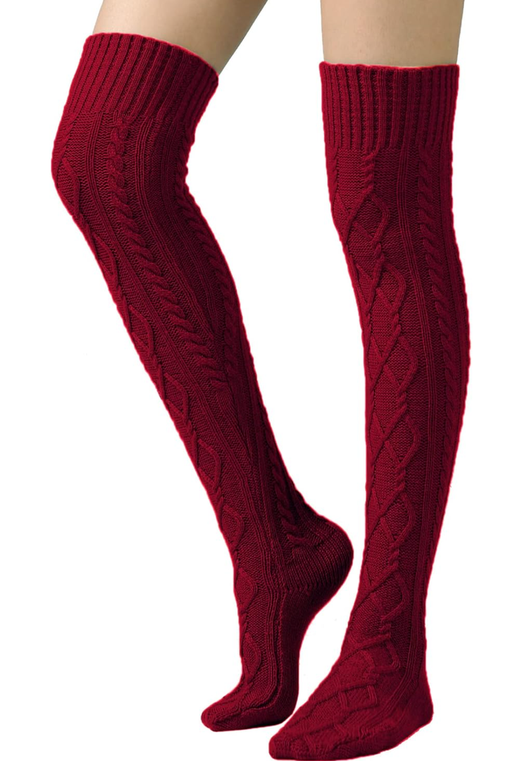 SherryDC Women's Cable Knit Thigh High Boot Socks Extra Long Winter Stockings Leg Warmers One Size