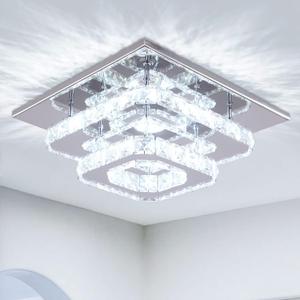 Mini Chandelier LED Crystal Ceiling Light 2 Layers Flush Mount Ceiling Light Modern Chandelier Lighting for Hallway Staircase Kitchen Bathroom (Cool White)