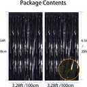 2 x Black Laser Tinsel Glitter Foil Fringe Curtain Birthday Party Streamers Backdrop Decorations Photo Booth Theme Bachelorette Graduation Decor