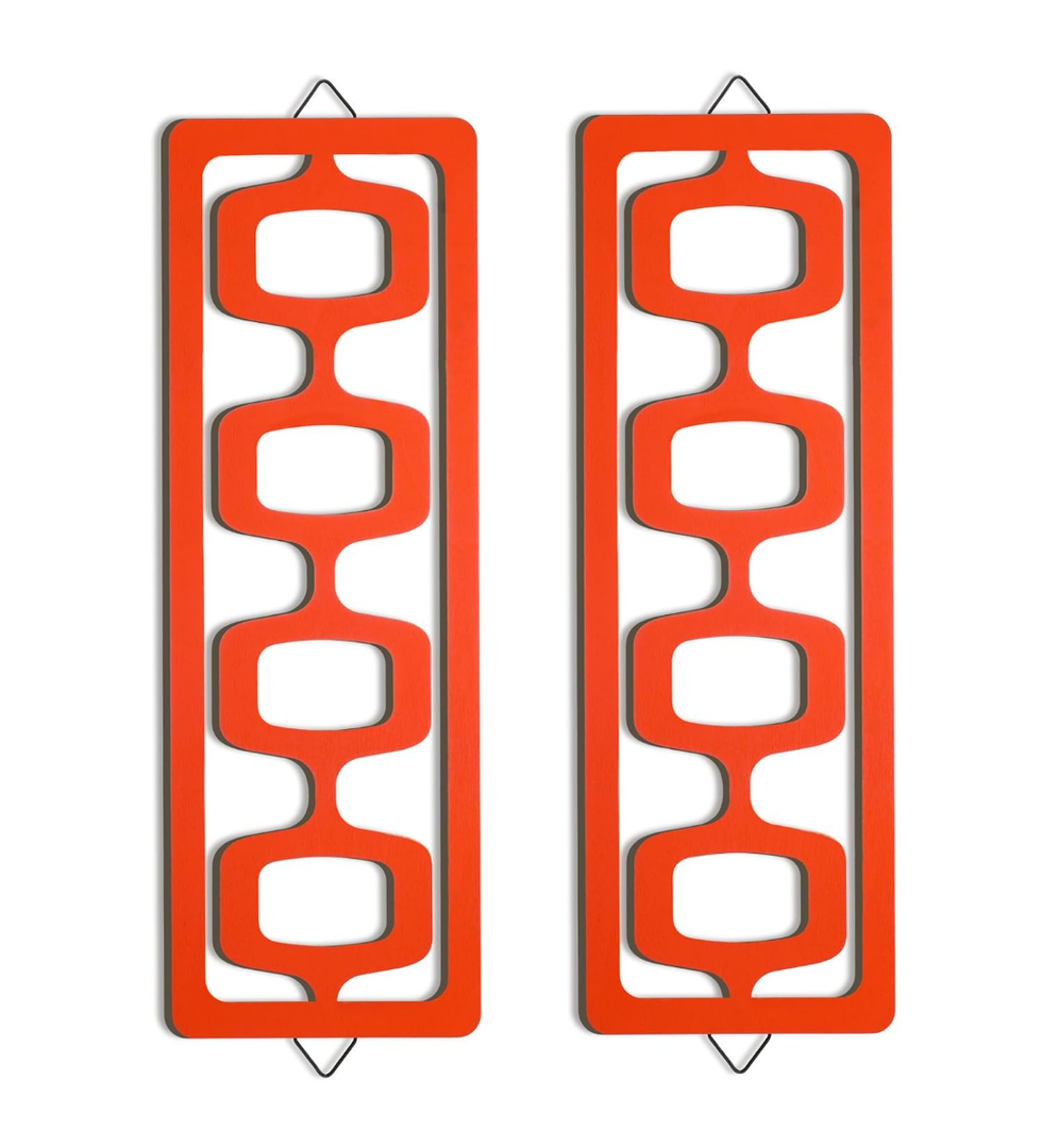 CroBlissful 2 Pcs Mid Century Modern Wall Art Wood Mid Century Elegance Decor Accents Abstract Wall Sculpture Geometric Panels for Interior Panel Art for Home Living Room (Orange)