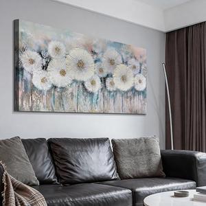 Acocifi Floral Canvas Wall Art for Living Room Dandelion Picture Large Flower Bedroom Painting 60% Handmade Textured, Grey Vintage Artwork Framed for Dining Room Office Home Decor 40"x20"