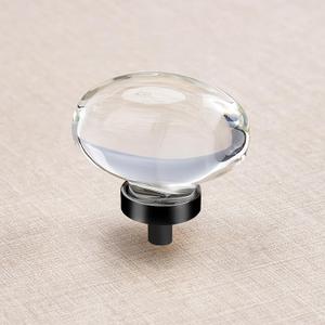 16 Pack Glass Cabinet Knobs and Pulls, Oval Crystal Knobs for Dresser Drawers, Matte Black Kitchen Cabinet Knobs Egg Shape
