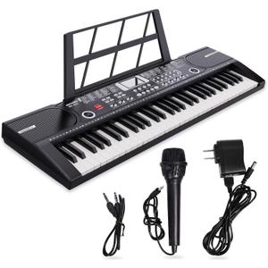 61 Keys Keyboard Piano, Electronic Digital Piano with Built-In Speaker Microphone, Sheet Stand and Power Supply, Portable Piano Keyboard Gift Teaching for Beginners, 29.5 inch W x 8.7 inch D x 2.3 inch H