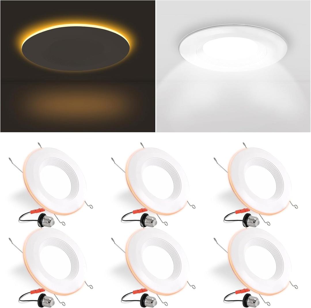 6 Pack 6 Inch LED Recessed Lighting with Night Light, Dimmable Can Lights with Baffle Trim, 9W=85W, Warm White 3000K, 700LM Retrofit Downlight, CRI 90, Damp Rated, IC Rated, ETL & FCC