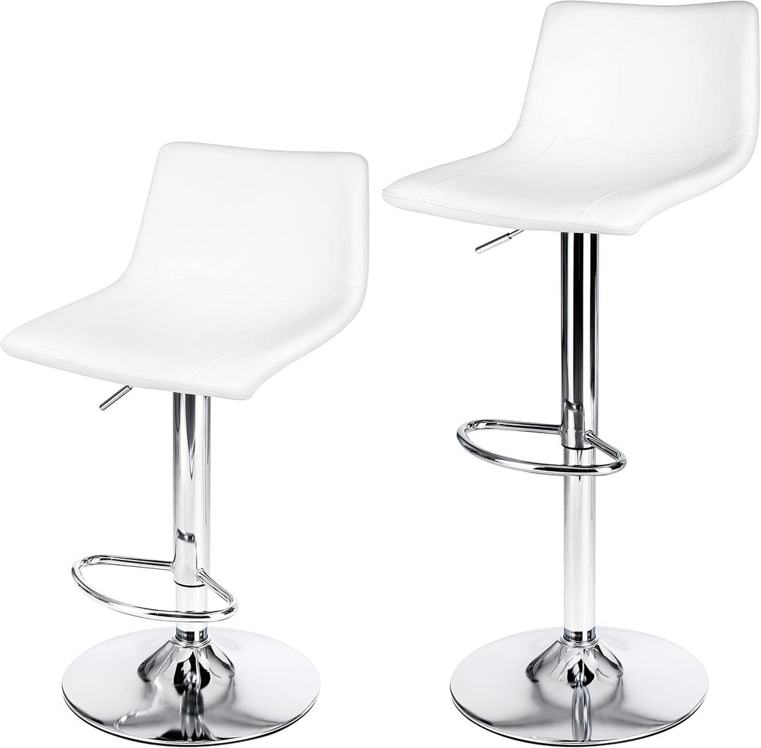 Finnhomy Bar Stools Modern PU Leather, Bar Stools Set of 2 Counter Height, Swivel Barstools with Footrest and L Shape Back, Height Adjustable Modern Bar Chairs for Kitchen, White, One Size