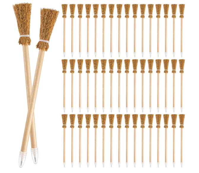 Zonon 48 Pcs Witch Broom Pencils Witch Party Favors Supplies for Kids Teens Adults Classroom Supplies Goodie Bag Fillers