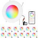 HYDONG Smart LED Can Lights,12Pack Retrofit LED Recessed Lighting 5/6inch,13W 1050LM RGB Color Changing Downlight,Compatible with Alexa,Bluetooth APP Control,for Bedroom Kitchen Living Room